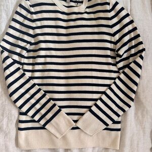 Burberry Women’s Navy and Cream Striped Crewneck Sweater Medium
